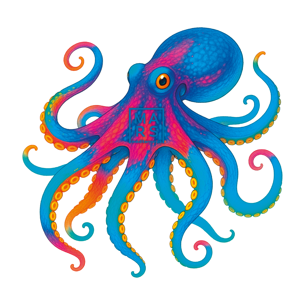 Illustration d‘un poulpe multicolores sur un fond transparent