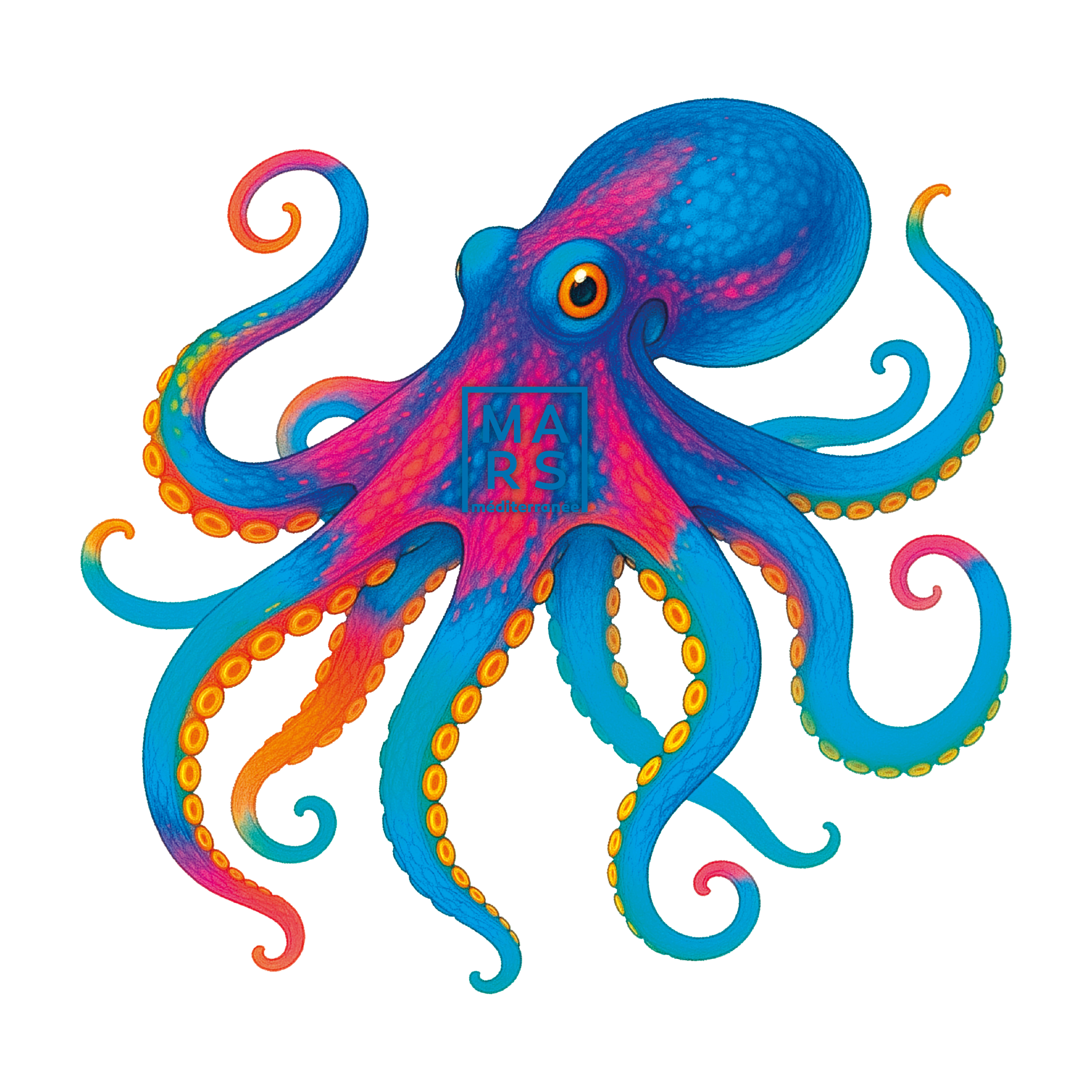 Illustration d‘un poulpe multicolores sur un fond transparent