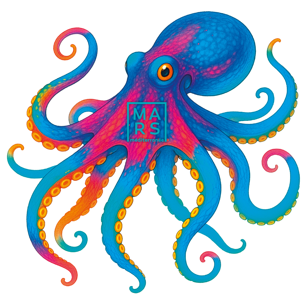 Illustration d‘un poulpe multicolores sur un fond transparent
