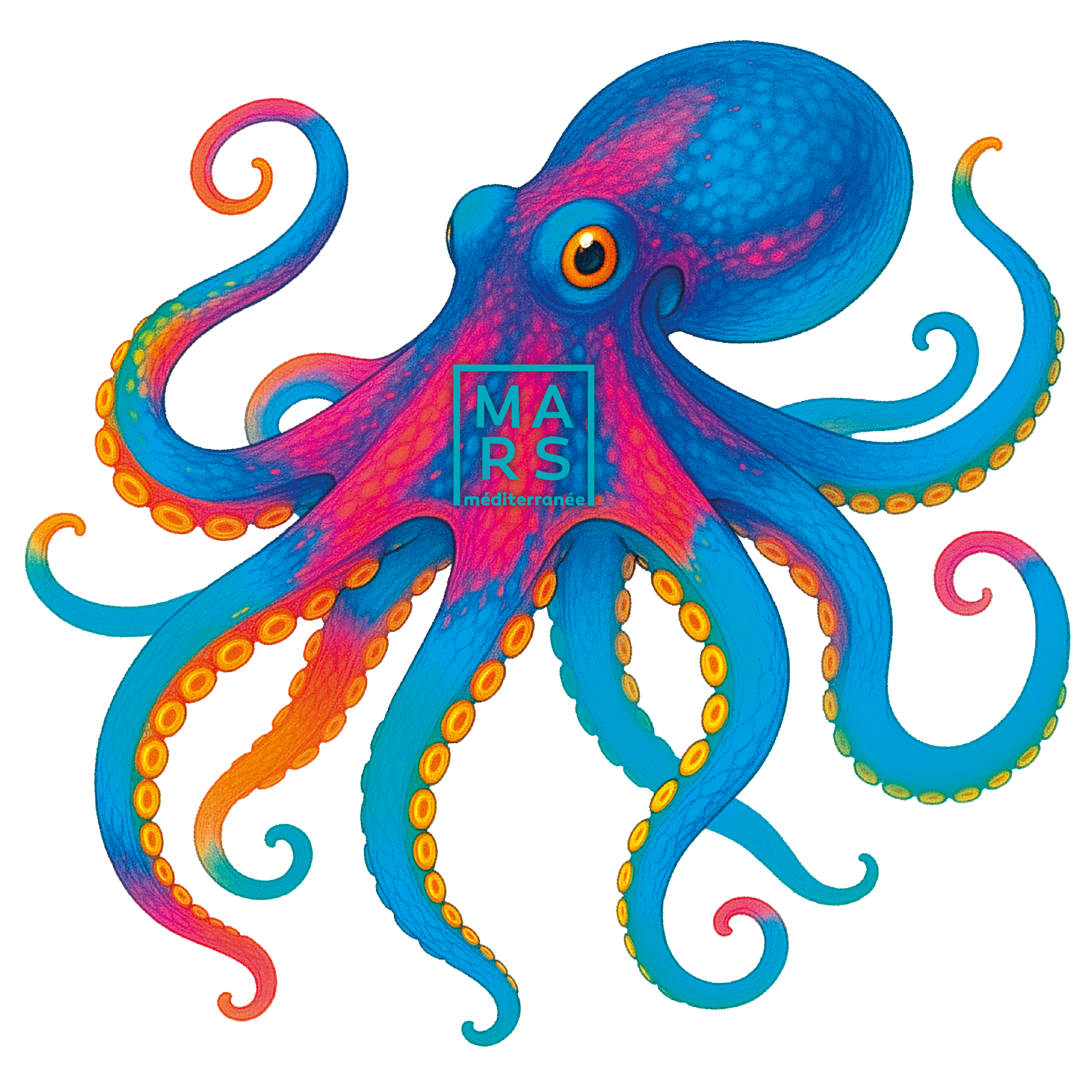Illustration d‘un poulpe multicolores sur un fond transparent